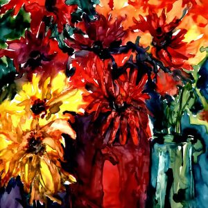 Flowers-in-red-and-yellow-claire-payne-Painting